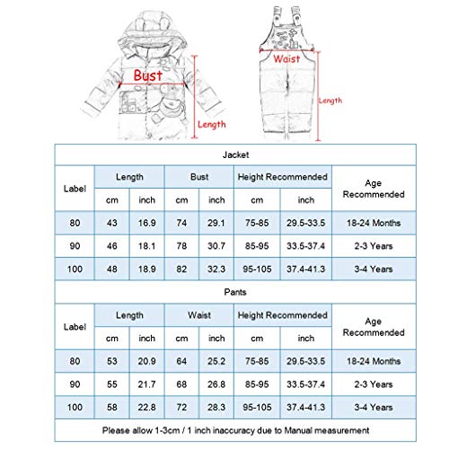 Baby Boys Girls Snowsuit Toddler Hooded Down Jacket Coat + Snow Pants Kids 2 Pieces Ski Set 18 Months - 4 Years (Blue, 18-24 Month)