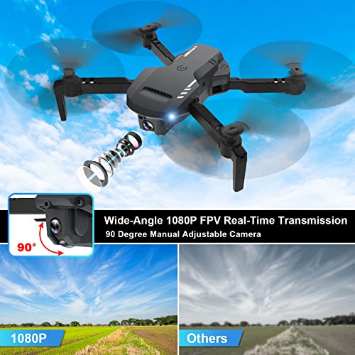RADCLO Mini Drone with Camera - 1080P HD FPV Foldable Drone with Carrying Case, 2 Batteries, 90° Adjustable Lens, One Key Take Off/Land, Altitude Hold, 360° Flip, Toys Gifts for Kids and Adults