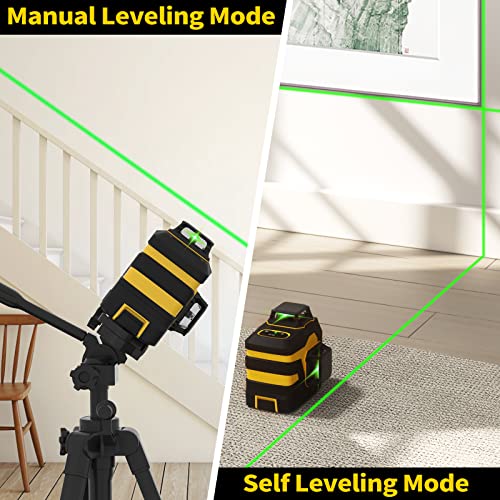 Laser Level, IKOVWUK 3x360° Cross Line Laser for Construction and Picture Hanging, 12 Green Lasers with Self-leveling, 65 ft Vertical & Horizontal Line, Level Tool with 5200 mAh Rechargeable Battery