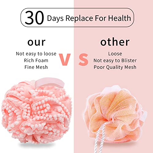BCKENEY Bath Shower Sponge Soft Mesh Poufs Shower Loofah Ball Body Wash Scrubber Bath Sponge for Women and Men Soothing Face & Body Exfoliator (4Pcs 60G Luxury)