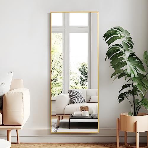 self Full Length Floor Mirror 43"x16" Large Rectangle Wall Mirror Hanging or Leaning Against Wall for Bedroom, Dressing and Wall-Mounted Thin Frame Mirror - Gold