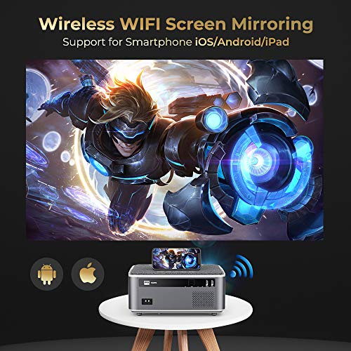 DBPOWER Native 1080P 5G 4K WiFi Projector, Upgrade 20000L 500 ANSI FHD Outdoor Movie Projector, Support 4P+4D Keystone/Zoom/PPT, 300" Portable Mini Video Projector Compatible w/Phone/Laptop/DVD/PC/TV
