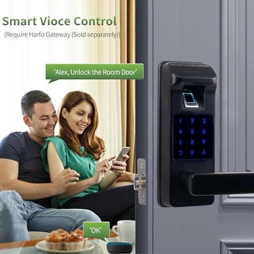 Harfo Smart Door Lock, Keyless Entry Door Lock, Fingerprint Door Lock, Door Locks with Keypads, Full App Control Digital Door Lock, Keypad Lock Electronic Door Lock, Biometric Door Lock (Black)