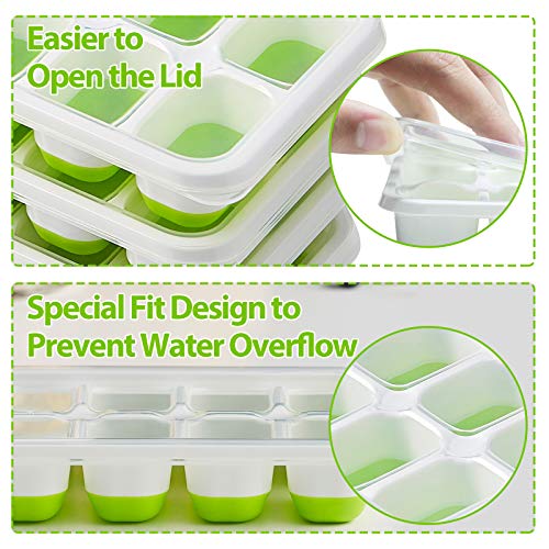 DOQAUS Ice Cube Trays 4 Pack, Easy-Release 56 pcs Ice Cubes Maker with Spill-Resistant Removable Lid, LFGB Certified and BPA Free, Stackable Flexible Silicone Ice Tray for Baby Food, Cocktail, Coffee