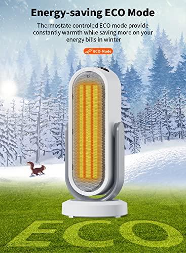 Space Heater for Indoor Use, 1500W Ceramic Electric Heater with Thermostat, Remote, 8H Timer, Tip-over Protection, 120° Oscillation Fast Heating Heater for Bedroom, Office, Home (White)