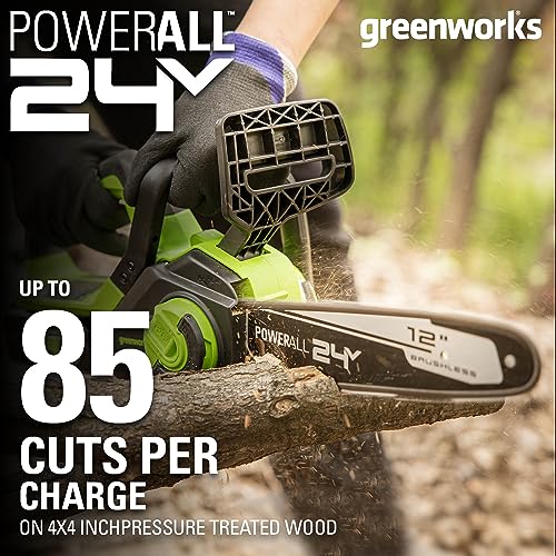 Greenworks 24V 12" Brushless Cordless Compact Chainsaw (Great For Storm Clean-Up, Pruning, and Firewood / 125+ Compatible Tools), Tool Only