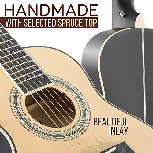 Pyle Acoustic Electric Guitar ½ Scale 34” Steel String Spruce Wood w/Gig Bag, 4-Band EQ Control, Clip On and Onboard Tuner, Picks, Shoulder Strap for Beginners Students and Kids