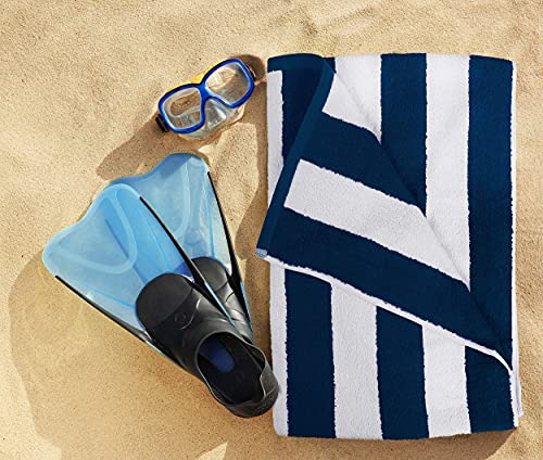 Utopia Towels [4 Pack Cabana Stripe Beach Towel, (30 x 60 Inches) Oversized 100% Ring Spun Cotton Pool Towels, Highly Absorbent Quick Dry Bath Towels for Bathroom, and Swim Towel (Navy)