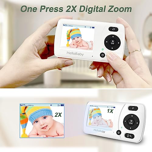 HelloBaby Monitor with Camera and Audio, 1000ft Long Range Video Baby Monitor-No WiFi, Night Vision, VOX Mode-Power Saving, 2.4'' Portable Travel Screen, Baby Safety Camera, for Baby/Pet, Plug & Play