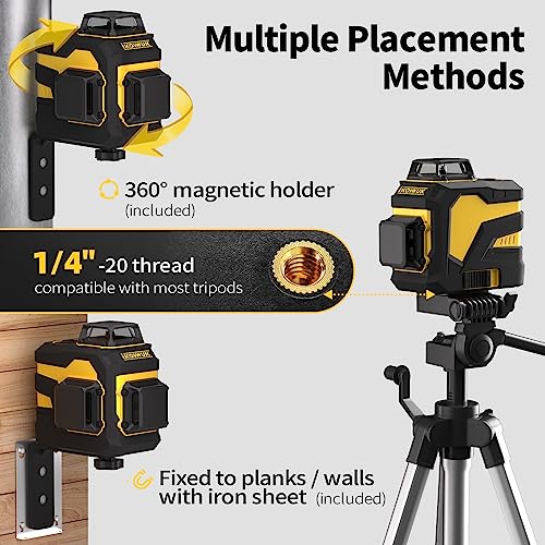 Laser Level, IKOVWUK 3x360° Cross Line Laser for Construction and Picture Hanging, 12 Green Lasers with Self-leveling, 65 ft Vertical & Horizontal Line, Level Tool with 5200 mAh Rechargeable Battery