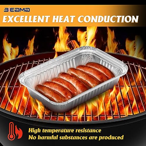 BIEAMA 50 Pack 8x5.5 Disposable Takeout Pans with Clear Lids, Disposable Baking Pans for Food To Go, Take Out, Foil Pans with Plastic Lids for Spill Resistance
