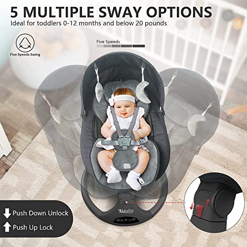 Electric Baby Swing for Infants,5-Speed Baby Swing with 12 Preset Lullabies,Remote Control Baby Rocker with Touch Screen Baby Chair for 5-20 lb,0-9 Months Suitable for Indoor and Outdoor.