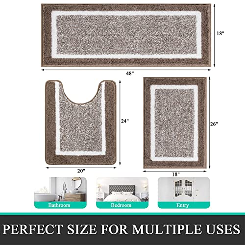 Pauwer 3 Piece Bath Mat Set Bathroom Rugs, Non Slip Plush Bathroom Mats, Absorbent Shaggy Bathroom Rug Set with U-Shaped Contour Toilet Mat for Bathroom Bedroom Living Room