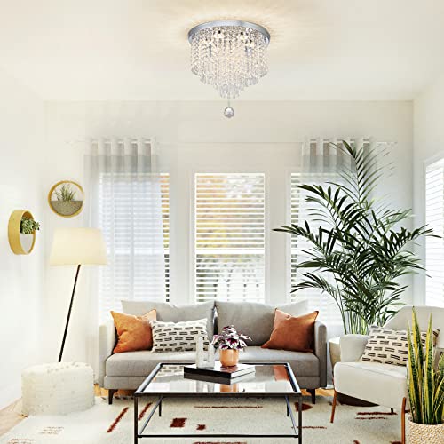 DSLITING Crystal Chandelier Ceiling Light Fixture Modern LED Chandelier 15.7'' Crystal Ceiling Light Small Flush Mount Chandelier Light Fixture for Bedroom Kitchen Dinning Room Living Room Chandelier