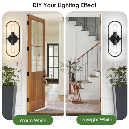 Industrial 2-Light Black Wall Sconces Set of 2, Up and Down Metal Wall Light Fixtures, Vintage Vanity Light Fixtures, Indoor Wall Sconces Lighting for Living Room Bedroom Hallway Bathroom, No E26 Bulb