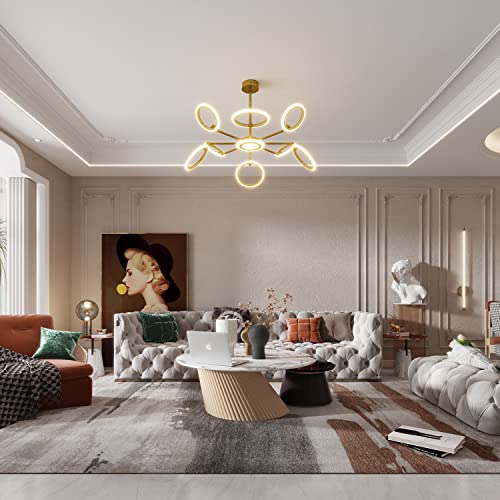 OUQI Ceiling Light Fixture,Modern 8 Lights Fixtures Ceiling Mount, Matte Gold Finish,7000K Dimmable Ceiling Lights with Remote DIY Light Fixture LED Chandelier for Bedroom Living Room Kitchen