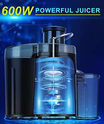 Juicer Machine, 600W Juicer with 3.5โ Wide Chute for Whole Fruits and Veg, Juice Extractor with 3 Speeds, BPA Free, Easy to Clean, Compact Centrifugal Juicer Anti-drip