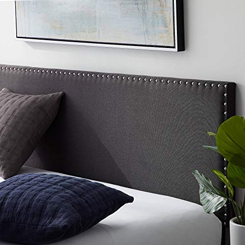 Lucid Full Nailhead Headboard – Attach to Bed Frame or Wall Mount Headboard – Upholstered Mid-Rise Full/Full XL Headboard, Charcoal