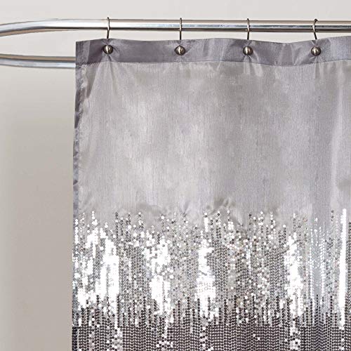 Lush Decor Night Sky Shower Curtain Sequin Fabric Shimmery Color Block Design for Bathroom, 72" x 72", Black & Gray