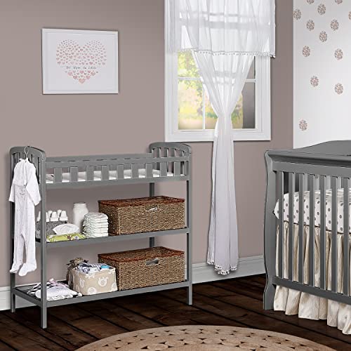 Dream On Me Emily Changing Table In Steel Grey, Comes With 1" Changing Pad, Features Two Shelves, Portable Changing Station, Made Of Sustainable New Zealand Pinewood