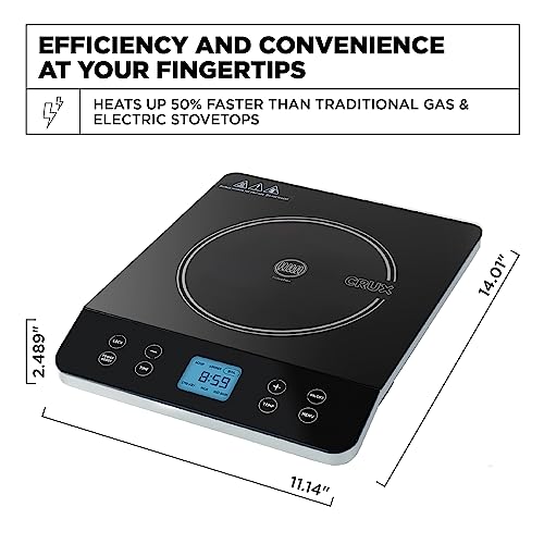 Crux Portable Induction Cooktop, Electric Hot Plate, Programmable Single Burner with Touchscreen LCD Display, Temperature Control, and Auto Shut Off, 1800 Watt, Black
