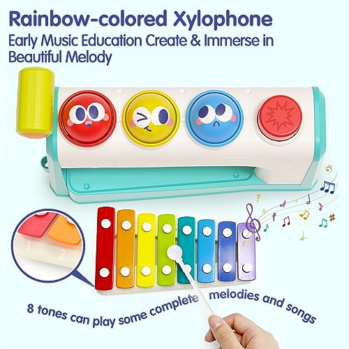 HOLA Toys for 1 Year Old Boy Gifts- 4 in1 Musical Pounding Toy with Xylophone, 1 Year Old Boy Birthday Gift,