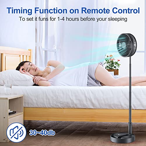 LIPETY 7.5" Rechargeable Portable Fan for Travel with Remote - 7200mah Folding Pedestal Cordless Desk Standing Fan for Bedroom - Foldable Table Rechargable Floor Quiet Fan for Office Camping (Black)