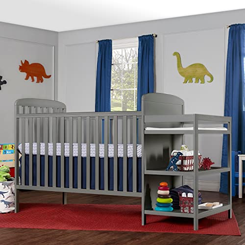 Dream On Me Anna 3-in-1 Full-Size Crib and Changing Table Combo in Steel Grey, Greenguard Gold Certified, Non-Toxic Finishes, Includes 1" Changing Pad, Wooden Nursery Furniture
