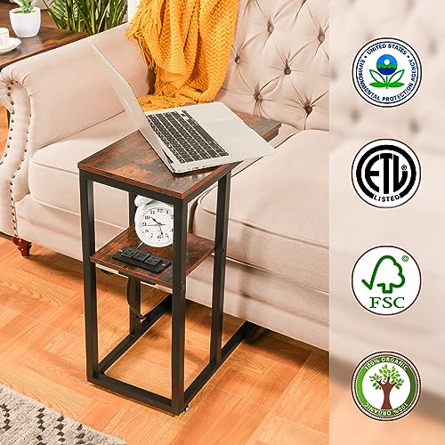HXXUYY C End Table with Charging Station, Small Side Table for Small Spaces Bedside Table with with USB Ports&Outlets, Narrow Side Table Skinny Nightstand for Living Room/Bedroom/Couch