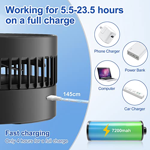 LIPETY 7.5" Rechargeable Portable Fan for Travel with Remote - 7200mah Folding Pedestal Cordless Desk Standing Fan for Bedroom - Foldable Table Rechargable Floor Quiet Fan for Office Camping (Black)