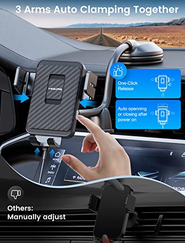 Wireless Car Charger, MOKPR 15W Fast Charging Car Mount Auto-Clamping Car Charger, Dashboard Windshield Phone Holder Compatible with iPhone 14/13/13 Pro/12 pro/12/11/X/8, Samsung S23/S22/S10/S9/S8