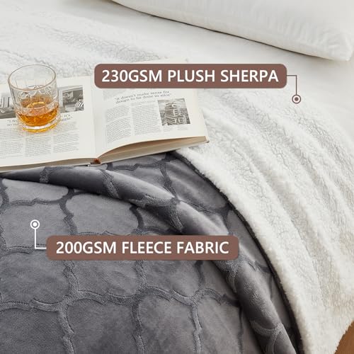 L'AGRATY Sherpa Throw Blanket - Plush Blanket for Bed - 50"x60" Soft Fleece Blanket - Comfy Fluffy Blanket for Chair and Couch - Warm Fuzzy Blanket for Gift(Light Grey)