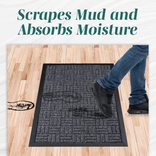 HOMWE Front Door Mats, 2 Pc Set, 29.5 x 17, All Weather Entry and Back Yard Door Mat, Indoor and Outdoor Safe, Slip Resistant Rubber Backing, Absorbent and Waterproof, Dirt Trapping Rugs for Entryway