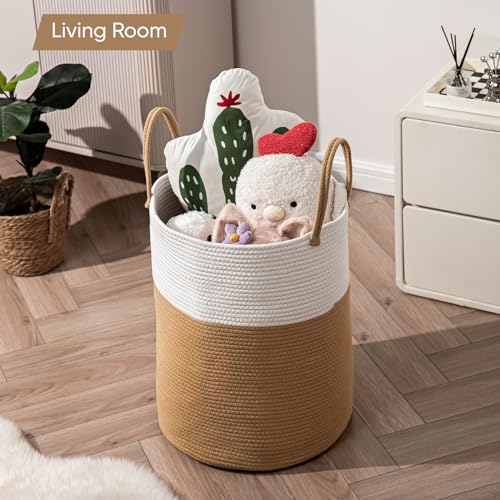 HoeTols 58L Woven Laundry Basket, Tall Rope Laundry Hamper, Dirty Clothes Hamper with Handles, Decorative Basket Blanket Storage for Living Room, Bedroom