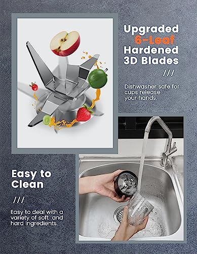 VEWIOR 850W Smoothie Bullet Blender for Shakes and Smoothies, 12 Pieces Personal Blenders for Kitchen with 6 Fins Blender Blade, Smoothie Blender with 2 * 23 oz To-Go Cups BPA Free