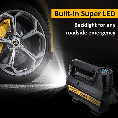 Air Compressor Tire Inflator - 12V DC Portable Air Pump for Car Tires, Auto Tire Pump with Digital Pressure Gauge, 150PSI Air Compressor Pump with LED Emergency Light for Car, Bicycles, Balloons