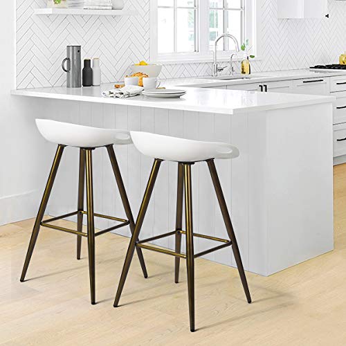 Homy Casa Inc Set of 2 Modern Simple Bar Stools,32.3" Counter Height Bar Stools Bar Chair with Low Backrest&Footrest for Home Bar Kitchen Dining Room Living Room Pub, White & Bronze