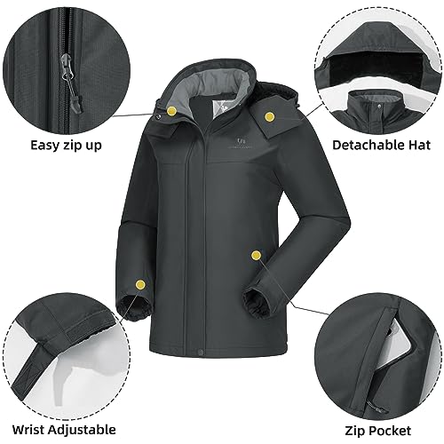 CAMEL CROWN Women's Ski Jacket Thicken Winter Snow Coat Warm Fleece Mountain Waterproof Female Jacket Hooded Windbreaker Grey L