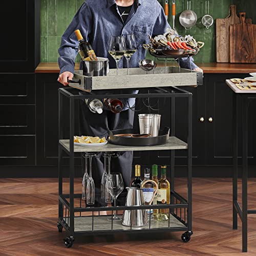 Haotian FKW56-HG,Bar Serving Cart Home Myra Rustic Mobile Kitchen Serving cart,Industrial Vintage Style Wood Metal Serving Trolley