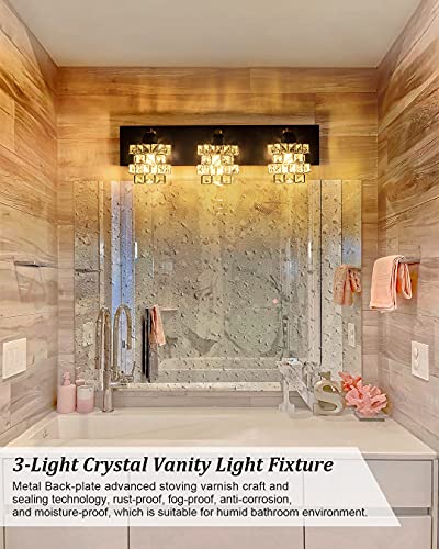 FLOURIM Vanity Light Fixture, Modern Crystal Bathroom Vanity Light Fixtures,Over Mirror 3 Lights Wall Sconcs, E26 Chrome Vanity Light Bathroom Wall Lighting