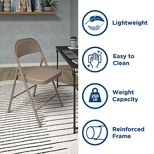 CoscoProducts COSCO SmartFold All-Steel Folding Chair, 4-Pack, Antique Linen