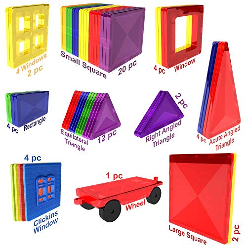 Desire Deluxe Magnetic Tiles Blocks Building Set for Kids – Learning Educational Toys for Boys Girls for Age 3-8 Year-Old – Birthday Present Gift (57PC)