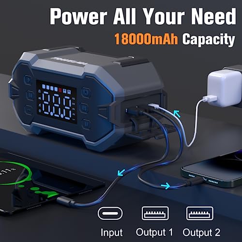 TRAVELMAN T1 Jump Starter with Air Compressor, 150PSI 2000A Car Battery Starter (8.0L Gas/6.5L Diesel) with Digital Tire Inflator, 12V Lithium Battery Booster Jump Box Pack Air Pump