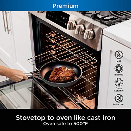 Ninja C39500 Foodi NeverStick Premium Hard-Anodized 10-Piece Cookware Set, Guaranteed to Never Stick, Nonstick, Durable, Oven Safe to 500°F, Slate Grey