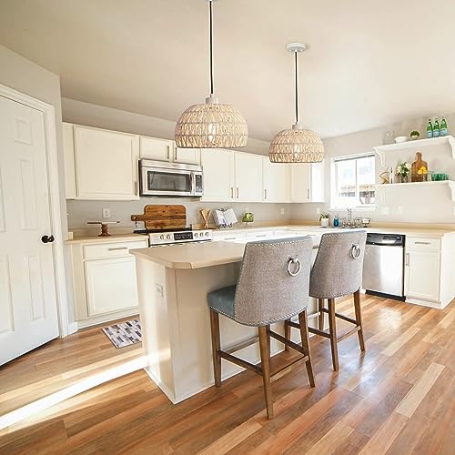 Boho Pendant Lights Kitchen Island Boho Chandelier Light Fixture Adjustable Pendant Lights Rattan Lamp Wicker Pendant Light for Kitchen Island Bedroom Living Room Dining Room Farmhouse 8.27 Inches