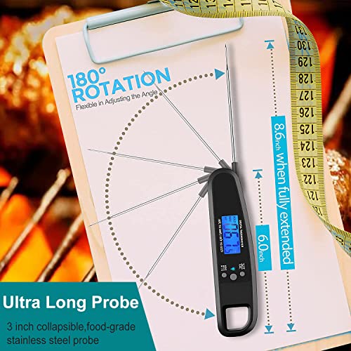 Hoseili Instant Read Meat Thermometer for Grill and Cooking. Best Waterproof Ultra Fast Thermometer with Backlight & Calibration. Digital Food Probe for Kitchen, Outdoor Grilling and BBQ,WDD1