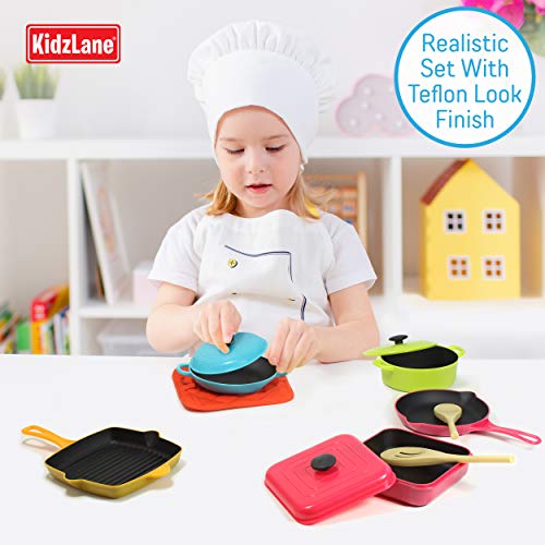 Kidzlane Kids Play Pots and Pans for Toddlers | Durable Mini Cooking Set for Kids Toy, BPA Free, Dishwasher Safe | Kids Pots and Pans Playset | Pretend Play Kitchen Accessories for Kids and Toddlers