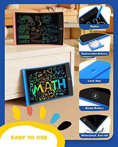 bravokids 2 Pack LCD Writing Tablet with 4 Stylus, 8.5 inch Colorful Doodle Board Drawing Pad for Kids, Travel Games Activity Learning Toys, Birthday Gift for Age 3 4 5 6 7 8 Year Old Boys Girls
