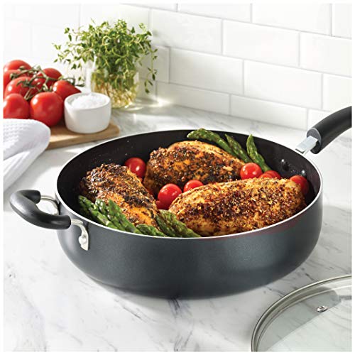 T-fal Specialty Nonstick Saute Pan with Glass Lid 5 Quart Oven Broiler Safe 350F Cookware, Pots and Pans, Dishwasher Safe Black