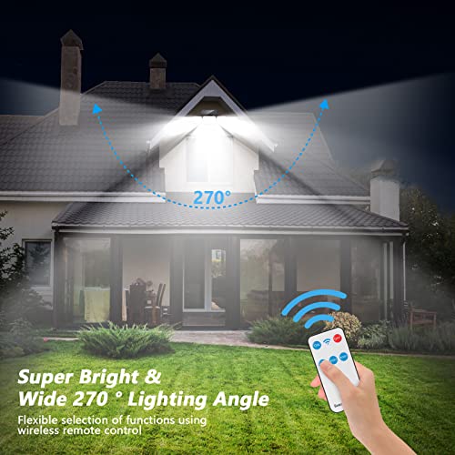 Mokot Solar Outdoor Lights, 288 LED IP65 Waterproof Motion Sensor Outdoor Lights with Remote Control, 4 Heads Solar Flood Wall Lights for Outside Garden Patio Yard - 2Pack